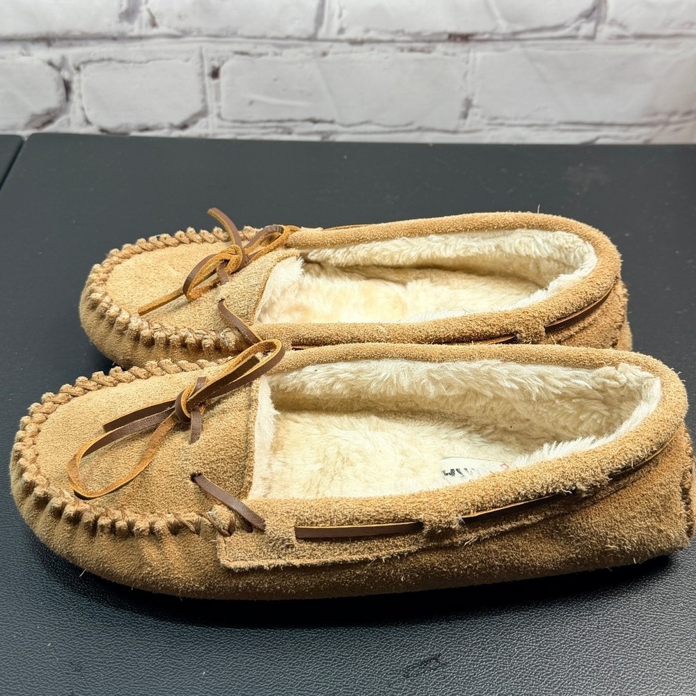 Minnetonka Moccasin Slipper Womens 7W Tan 4011W Suede Faux Fur Lined Bohemian